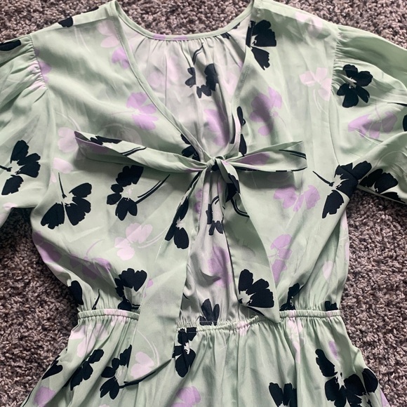 Green and Purple Tiered Floral Mini Dress with Open Back - Picture 3 of 3